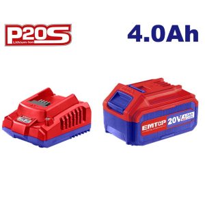 Bộ 1 Pin 20V 4.0Ah, 1 Sạc 20V 2A Emtop ELBCPK1012