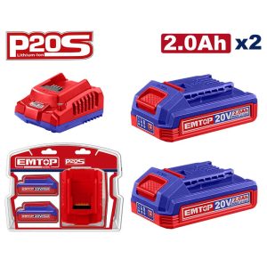 Bộ 2 Pin 20V 2.0Ah 1 Sạc EFCR20200 Emtop ELBCPK2212