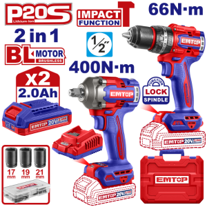 Bộ combo 2 món Bulong và khoan Pin động lực EMTOP ECKL20275