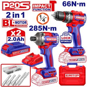 Bộ combo 2 món siết vít và khoan PIN động lực EMTOP ECKL20277