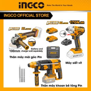 Bộ combo giá rẻ Ingco ING-CB20 máy vặn vít 170N.m, máy mài góc pin, máy khoan bê tông pin không chổi than - Đồ nghề, dụng cụ cầm tay, máy móc thiết...