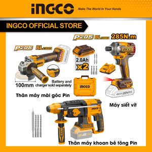 Bộ Combo INGCO BTCB202404 - Máy mài góc pin 20V M10 CAGLI201008 + Khoan bê tông pin 20V CRHLI20228 + Máy siết vít pin 20V CIRLI2028 - Đồ nghề, dụng...