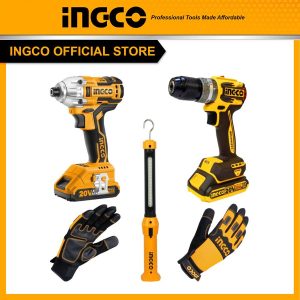 Bộ Combo INGCO BTCB202409 - Máy siết vít pin 20V CIRLI2028 + Thân máy khoan pin 20V CDLI20024-B + Đèn làm việc HWLI35261 + Găng tay cơ khí...