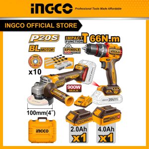 Bộ combo máy mài góc pin và máy khoan pin ba chức năng có búa 20V, motor không chổi than Ingco CKLI2027310 - Đồ nghề, dụng cụ cầm tay, máy móc...