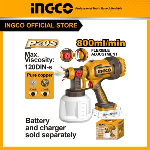 Máy phun sơn dùng pin 20V INGCO CSGLI2004 (thân máy chưa kèm pin và sạc) đầu béc 1.5mm, 2.5mm độ nhớt sơn max 120DIN-s - Đồ nghề, dụng cụ cầm...