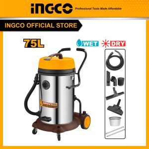 Máy hút bụi INGCO VC24751 có hút nước, bình 75L, 2x1200W - Đồ nghề, dụng cụ cầm tay, máy móc thiết bị INGCO chính hãng, giá tốt