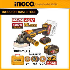Máy mài góc không chổi than 3 tốc độ hệ pin 42V max INGCO CAGLI4128102 - Đồ nghề, dụng cụ cầm tay, máy móc thiết bị INGCO chính hãng, giá tốt