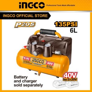 Máy nén khí dùng pin 40V, sử dụng 2 pin 20V, bình chứa 6L. INGCO CACLI2003 - Đồ nghề, dụng cụ cầm tay, máy móc thiết bị INGCO chính hãng, giá tốt