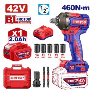 Máy siết Bulong dùng pin EMTOP ECIWL42461 ( Kèm 1 pin 2Ah & 1 sạc )