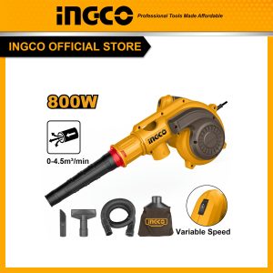 Máy thổi hút bụi dùng điện 800W INGCO AB8038 có điều chỉnh tốc độ, máy có thể đảo chiều hút và phụ kiện đi kèm tiện tích cho xưởng, công trình và...